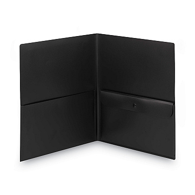 Smead Poly Two-Pocket Folder with Snap Closure Security Pocket, 100-Sheet Capacity, 11 x 8.5, Black, 5/Pack (SMD87700)