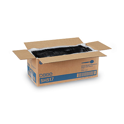 Dixie Plastic Cutlery, Heavyweight Soup Spoons, 5 3/4", Black, 1,000/Carton (DXESH517)