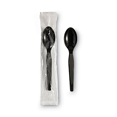 Dixie Individually Wrapped Heavyweight Teaspoons, Polystyrene, Black 1,000/Carton (DXETH53C7)