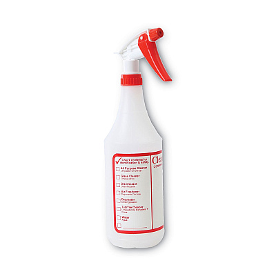 Boardwalk Trigger Spray Bottle, 32 oz, Clear/Red, HDPE, 3/Pack (BWK03010)