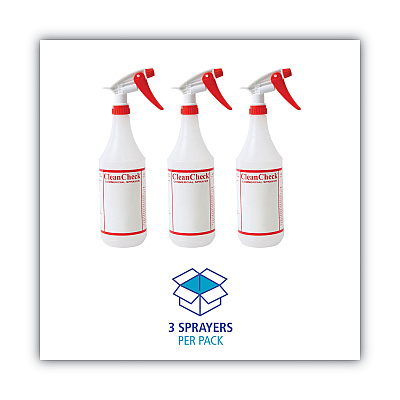 Boardwalk Trigger Spray Bottle, 32 oz, Clear/Red, HDPE, 3/Pack (BWK03010)