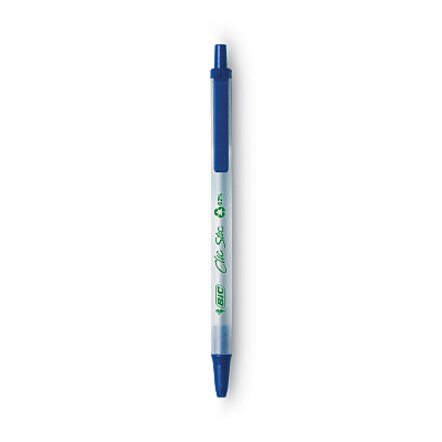 BIC Ecolutions Clic Stic Ballpoint Pen, Retractable, Medium 1 mm, Blue Ink, Translucent Frost/Blue Barrel, Dozen (BICCSEM11BE)