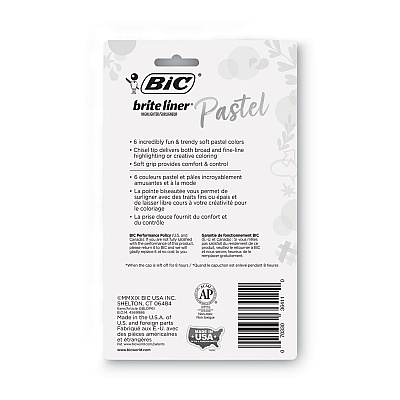 BIC Brite Liner Grip Pocket Highlighter, Assorted Ink Colors, Chisel Tip, Assorted Barrel Colors, 6/Pack (BICGBLDP61AST)