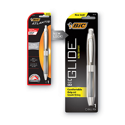 BIC GLIDE Ultra Comfort Ballpoint Pen, Retractable, Medium 1 mm, Black Ink, Randomly Assorted Barrel Colors (BICVCGUP11XBK)