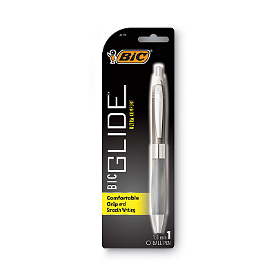 BIC GLIDE Ultra Comfort Ballpoint Pen, Retractable, Medium 1 mm, Black Ink, Randomly Assorted Barrel Colors (BICVCGUP11XBK)