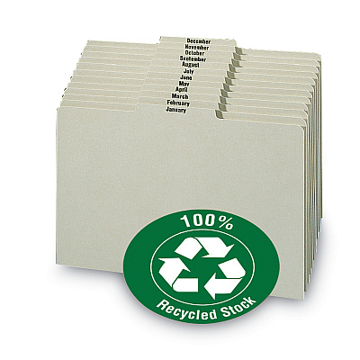Smead 100% Recycled Monthly Top Tab File Guide Set, 1/3-Cut Top Tab, January to December, 8.5 x 11, Green, 12/Set (SMD50365)