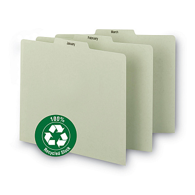 Smead 100% Recycled Monthly Top Tab File Guide Set, 1/3-Cut Top Tab, January to December, 8.5 x 11, Green, 12/Set (SMD50365)