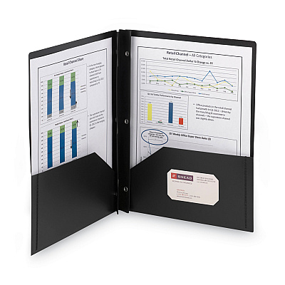 Smead Poly Two-Pocket Folder with Fasteners, 180-Sheet Capacity, 11 x 8.5, Black, 25/Box (SMD87725)