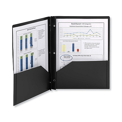 Smead Poly Two-Pocket Folder with Fasteners, 180-Sheet Capacity, 11 x 8.5, Black, 25/Box (SMD87725)