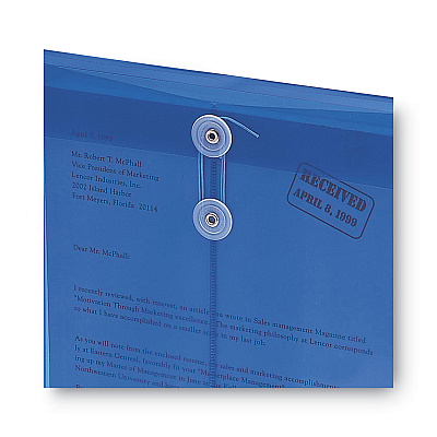 Smead Poly String and Button Interoffice Envelopes, Open-End (Vertical), 9.75 x 11.63, Transparent Blue, 5/Pack (SMD89542)