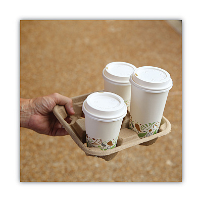 Boardwalk Cup Carrier Tray, 8 oz to 32 oz, Four Cups, Kraft, 300/Carton (BWK4CUPCARRIER)