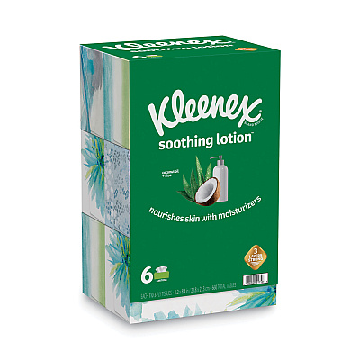 Kleenex Lotion Facial Tissue, 3-Ply, White, 110 Sheets/Box, 6 Boxes/Pack (KCC51758)