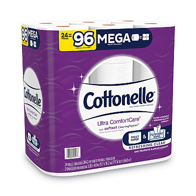 Cottonelle Ultra ComfortCare Toilet Paper, Soft Tissue, Mega Rolls, Septic Safe, 2-Ply, White, 284 Sheets/Roll, 24 Rolls/Pack (KCC53756)