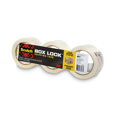 Scotch Box Lock Shipping Packaging Tape, 3" Core, 1.88" x 54.6 yds, Clear, 3/Pack (MMM39503)
