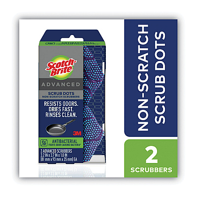 Scotch-Brite Advanced Scrub Dots Non-Scratch Scrub Sponges, 3.2 x 3.7, 1" Thick, Light Blue/Purple, 2/Pack (MMMSDA2)