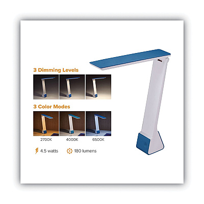 Bostitch Konnect Rechargeable Folding LED Desk Lamp, 2.52w x 2.13d x 11.02h, Gray/Blue (BOSKTVLED1810BL)