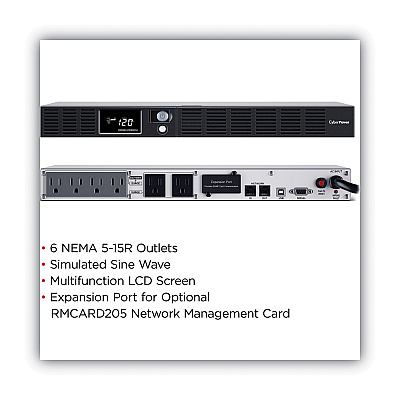 Cyberpower Smart App LCD, 6 Outlets, 500 VA, 1,150 J (CYPOR500LCDRM1U)