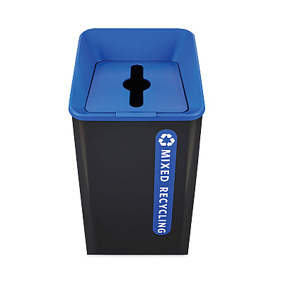 Rubbermaid Commercial Sustain Decorative Refuse with Recycling Lid, 23 gal, Metal/Plastic, Black/Blue (RCP2078980)