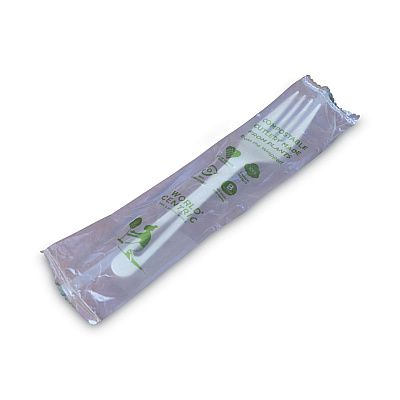 World Centric TPLA Compostable Cutlery, Fork, 6.3", White, 750/Carton (WORFOPSI)