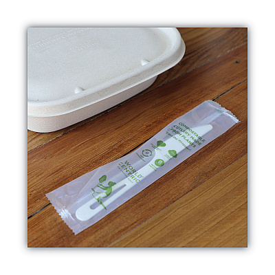 World Centric TPLA Compostable Cutlery, Knife, 6.7", White, 750/Carton (WORKNPSI)