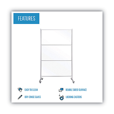 MasterVision Protector Series Mobile Glass Panel Divider, 49 x 22 x 69, Clear/Aluminum (BVCDSP123046)