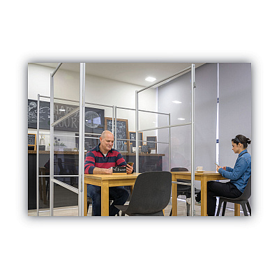 MasterVision Protector Series Mobile Glass Panel Divider, 49 x 22 x 69, Clear/Aluminum (BVCDSP123046)