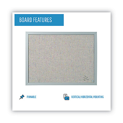 MasterVision Designer Fabric Bulletin Board, 24 x 18, Gray Surface, Gray MDF Wood Frame (BVCFB0470608)