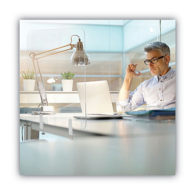 MasterVision Protector Series Frameless Glass Desktop Divider, 23.6 x 0.16 x 35.4, Clear/Aluminum (BVCGL0701393)