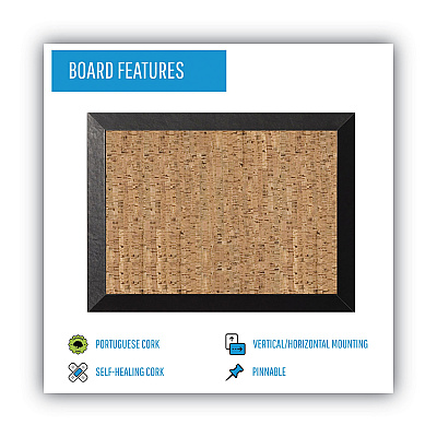 MasterVision Natural Cork Bulletin Board, 36 x 24, Tan Surface, Black Wood Frame (BVCSF0722581012)