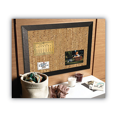MasterVision Natural Cork Bulletin Board, 36 x 24, Tan Surface, Black Wood Frame (BVCSF0722581012)