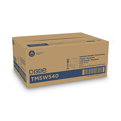 Dixie GrabN Go Wrapped Cutlery, Teaspoons, Black, 90/Box, 6 Box/Carton (DXETM5W540)