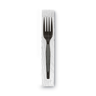 Dixie GrabN Go Wrapped Cutlery, Forks, Black, 90/Box, 6 Box/Carton (DXEFM5W540)