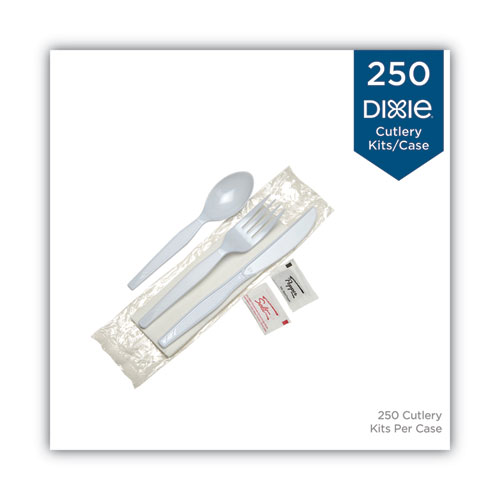 Dixie Individually Wrapped Mediumweight Polystyrene Cutlery, Knife/Fork/Teaspoon/Salt/Pepper/Napkin, White, 250/Carton (CM26NSPC7)