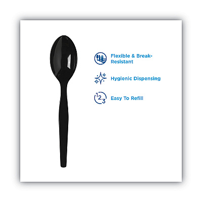 Dixie SmartStock Plastic Cutlery Refill, Spoons, 6", Series-O Heavyweight, Black, 40 Pack, 24 Packs/Carton (DXESSPSH51)