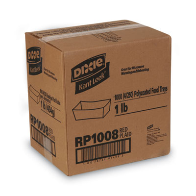 Dixie Kant Leek Polycoated Paper Food Tray, 1 lb Capacity, 6.25 x 4.7 x 1.6, Red Plaid, 1,000/Carton (DXERP1008)