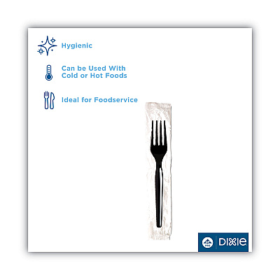 Dixie Individually Wrapped Mediumweight Polystyrene Cutlery, Fork, Black, 1,000/Carton (DXEFM53C7)