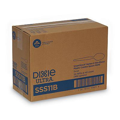 Dixie SmartStock Plastic Cutlery Refill, Spoons, 6", Series-O Mediumweight Bio-Blend, Beige, 40/Pack, 24 Packs/Carton (DXESSS11B)