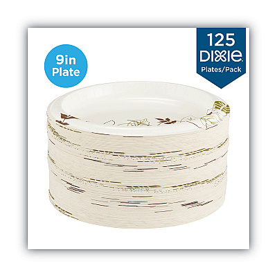 Dixie Pathways Soak-Proof Shield Mediumweight Paper Plates, 8.5" dia, Green/Burgundy, 125/Pack (DXEUX9PATHPK)