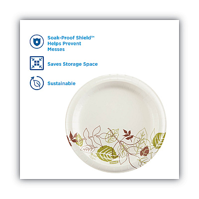 Dixie Pathways Soak-Proof Shield Mediumweight Paper Plates, 8.5" dia, Green/Burgundy, 125/Pack (DXEUX9PATHPK)