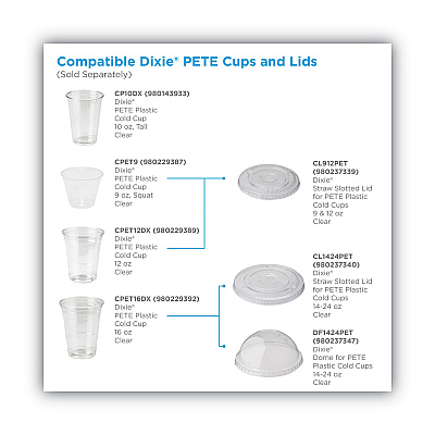 Dixie Cold Drink Cup Lids, Fits 16 oz Plastic Cold Cups, Clear, 100/Sleeve, 10 Sleeves/Carton (DXECL1424PET)