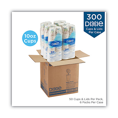 Dixie PerfecTouch Paper Hot Cups and Lids Combo, 10 oz, Multicolor, 50 Cups/Lids/Pack, 6 Packs/Carton (DXE5310CMB600CT)