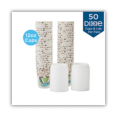 Dixie PerfecTouch Paper Hot Cups and Lids Combo, 12 oz, Multicolor, 50 Cups/Lids/Pack (DXE5342COMBO600)