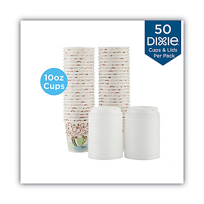 Dixie PerfecTouch Paper Hot Cups and  Lids Combo, 10 oz, Multicolor, 50 Cups/Lids/Pack (DXE5310COMBO600)