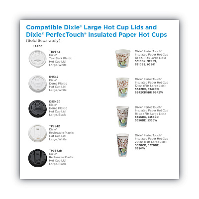Dixie Dome Drink-Thru Lids, Fits 10 oz to 16 oz Paper Hot Cups, White, 1,000/Carton (DXED9542)