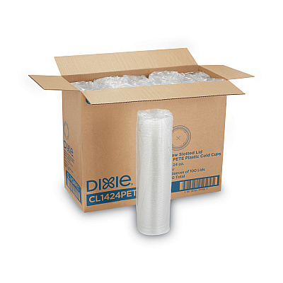 Dixie Cold Drink Cup Lids, Fits 16 oz Plastic Cold Cups, Clear, 100/Sleeve, 10 Sleeves/Carton (DXECL1424PET)