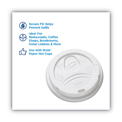 Dixie Sip-Through Dome Hot Drink Lids, Fits 10 oz Cups, White, 100/Pack (DXEDL9540)