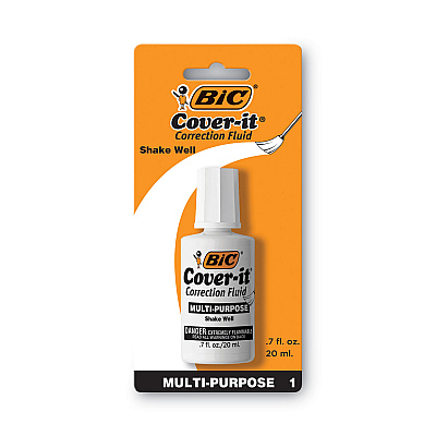 BIC Cover-It Correction Fluid, 20 ml Bottle, White, Dozen (BICWOC12DZ)