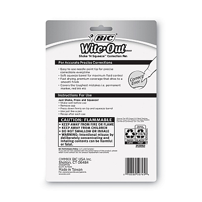 BIC Wite-Out Shake 'n Squeeze Correction Pen, 8 mL, White, 4/Pack (BICWOSQPP418)