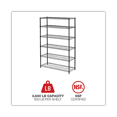 Alera NSF Certified 6-Shelf Wire Shelving Kit, 48w x 18d x 72h, Black Anthracite (ALESW664818BA)