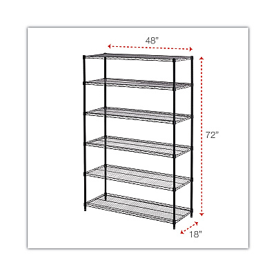 Alera NSF Certified 6-Shelf Wire Shelving Kit, 48w x 18d x 72h, Black (ALESW664818BL)